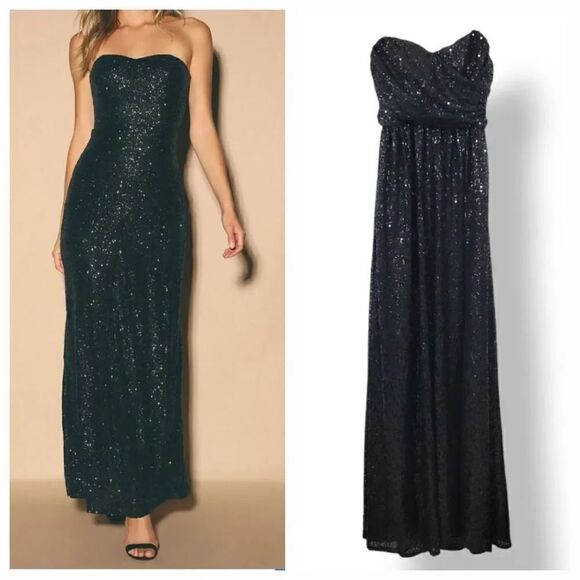 NEW INA i:na Black Sequin Strapless Maxi Formal Evening Gown Size Small - Picture 1 of 10